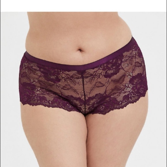 3 for $30 Panty Sale  GRAPE PURPLE LACE LATTICE CHEEKY SHORT -2X 0102 - Picture 2 of 6
